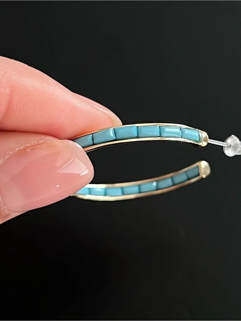 Single earring-Rivka Friedman Turquoise Elongated Hoop Earrings